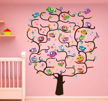 Nálepka zeď strom ptáci děti - TenStickers