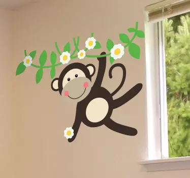 Monkey Swinging From Flowers Sticker - TenStickers
