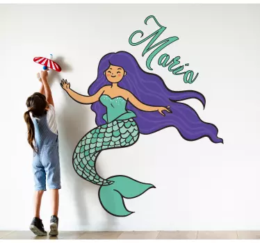 Purple mermaid illustration kids wall sticker - TenStickers