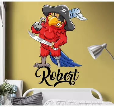 Red pirate parrot illustration kids wall decal - TenStickers