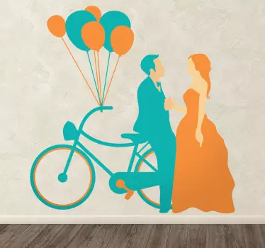 新娘和新郎与自行车墙贴 - TenStickers