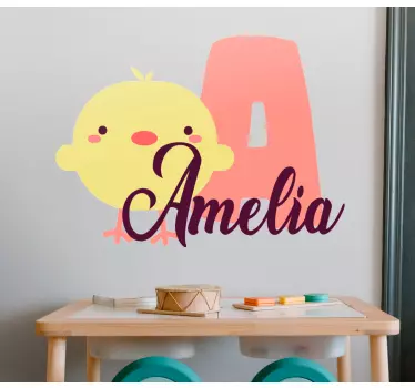 Initial and name with baby girl chick sticker - TenStickers