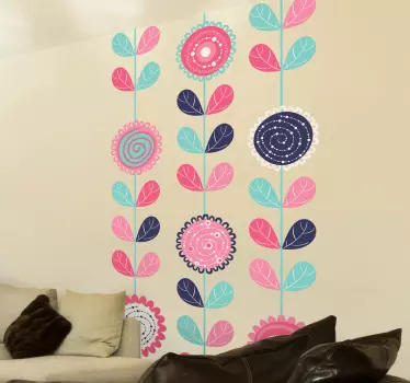 Sticker frise verticale dessin fleurs - TenStickers