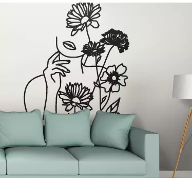Woman and sunflowers minimalist wall decal - TenStickers