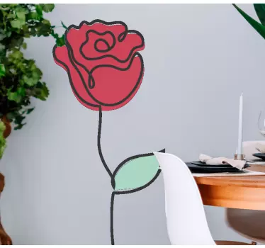 Cute red rose Line art design flower sticker - TenStickers