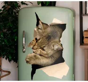 Realistic cat coming out  fridge decal - TenStickers