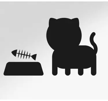 Cute cat silhouette with fish fridge sticker - TenStickers