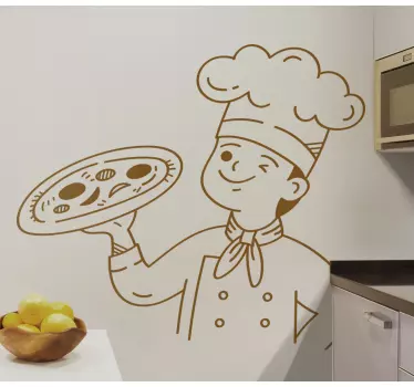 Pizzaïolo připravuje nálepku na zeď na pizzu - TenStickers