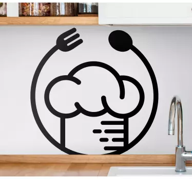 Naklejka na ścianę do kuchni Czapka kucharza, łyżka i widelec - TenStickers