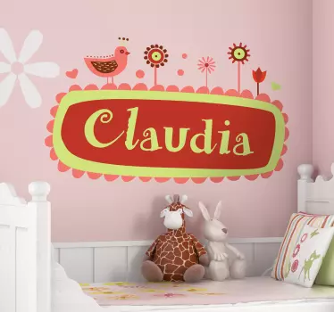 Personalised Name Birds and Flowers Kids Sticker - TenStickers