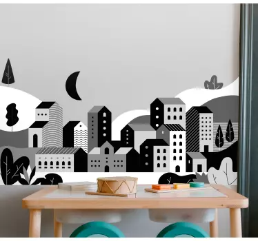 White and black city illustration decal - TenStickers
