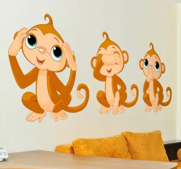Naklejka na ścianę dla dzieci trzy małpki - TenStickers