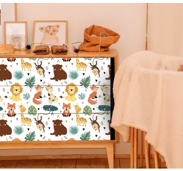 Cute wild animals with leaves furniture decal - TenStickers