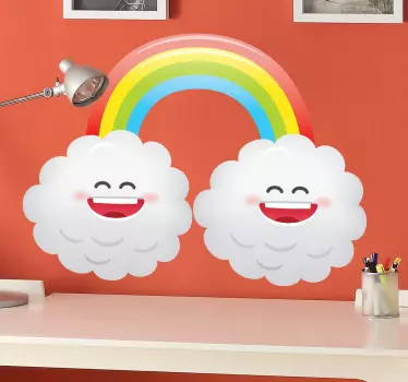 Sticker kinderkamer vrolijke wolken regenboog - TenStickers