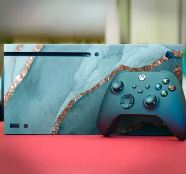 Cyan and gold marble look xbox skin - TenStickers