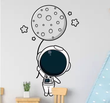 Naklejka na ścianę ilustracje Słodki astronauta i balon księżycow - TenStickers
