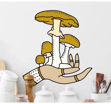 Mushroom with hand geometric monoline sticker - TenStickers