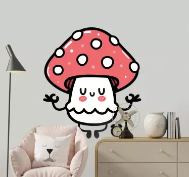 Cute funny happy mushroom kids bedroom sticker - TenStickers