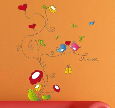 Vinilo dibujo flores rama love - TenVinilo