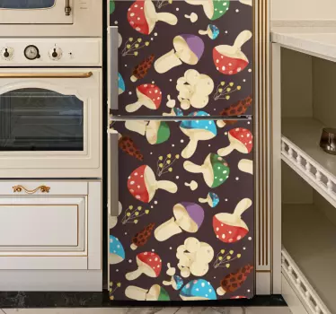 Multicolor mushrooms pattern fridge decal - TenStickers