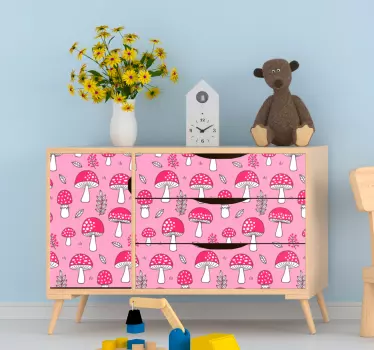 Mushrooms and plants on pink furniture sticker - TenStickers