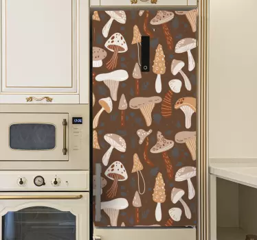 Forest mushrooms on brown fridge decal - TenStickers