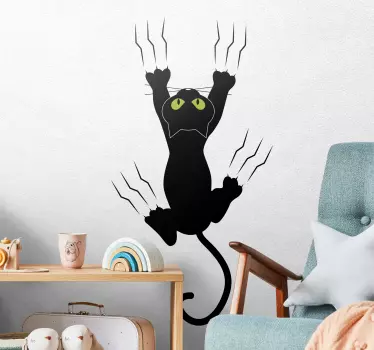 Sticker enfant chat sur le mur - TenStickers