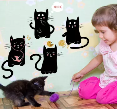 Sticker dibujo cuatro gatos negros - TenVinilo