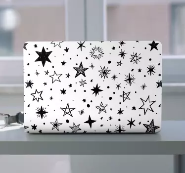 Black star pattern white background laptop skin - TenStickers