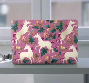 Pink and floral horse design laptop skin - TenStickers