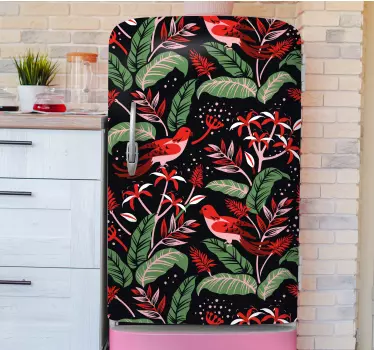 Kırmızı ve pembe yaprak deseni buzdolabı çıkartması - TenStickers