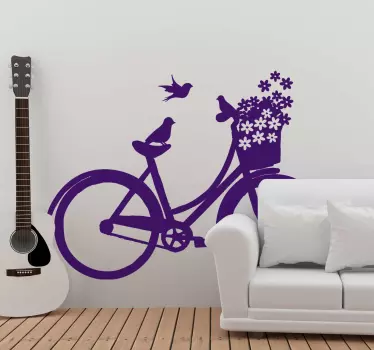 Cykel med blomster og fugle, der cykler mærkat - TenStickers