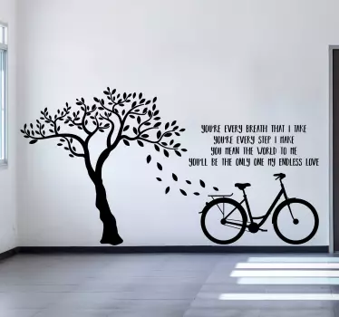 Cykel, træ og tekst cykel mærkat - TenStickers