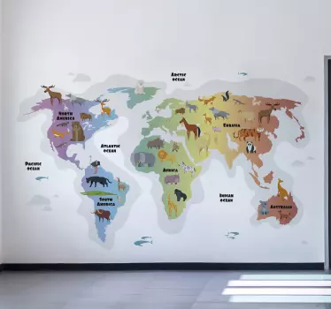 Gyvūnų pasaulio žemėlapio sienos lipdukas - „Tenstickers“
