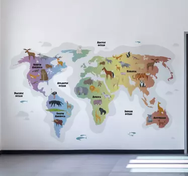 Animal world map wall sticker - TenStickers