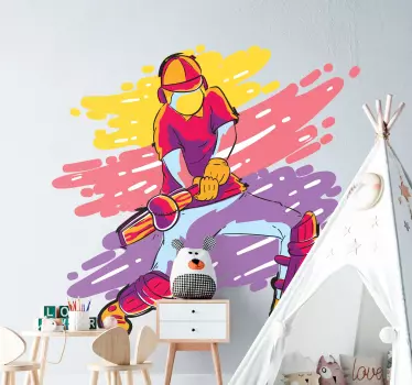 Cricket player colorful wall sticker - TenStickers