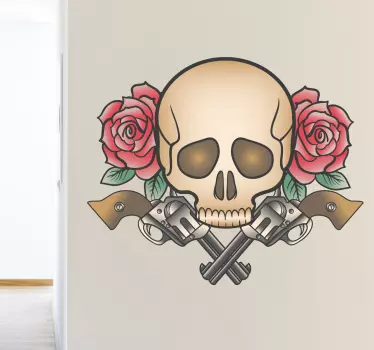 Autocolant pentru tatuaje cu pistoale, moarte și trandafiri - TenStickers