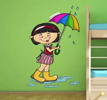Vinilo infantil niña mona paraguas - TenVinilo