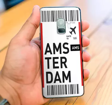 Plane ticket to Amsterdam Samsung stickers - TenStickers