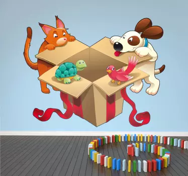 Naklejka dekoracyjna zwierzaki i prezent - TenStickers
