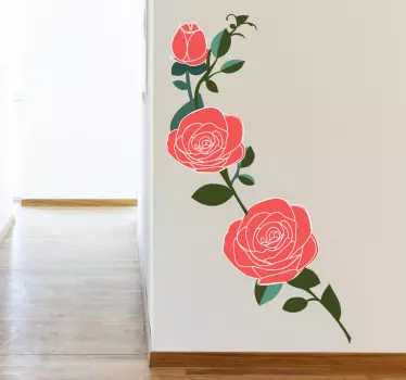 Pink Roses Branch Wall Decal - TenStickers