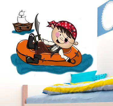 Pirate in a Boat Decorative Decal - TenStickers