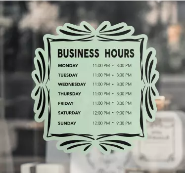 Business opening hours shop window decal - TenStickers