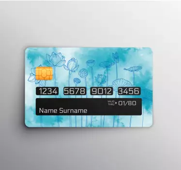 Sticker Carte de Crédit Fleurs aquarelles bleues délicates - TenStickers
