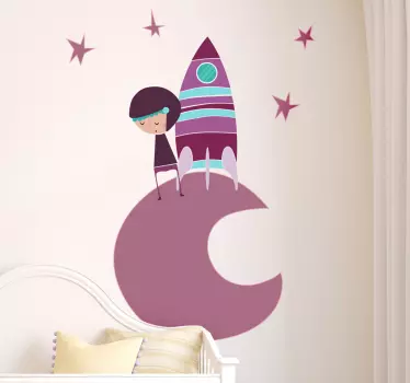 Vinilo infantil cosmonauta luna morado - TenVinilo