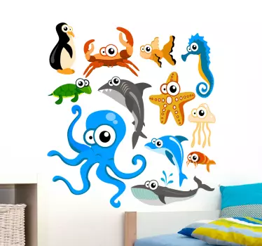 Nysgerrige havdyr samlinger klistermærker til børn - TenStickers