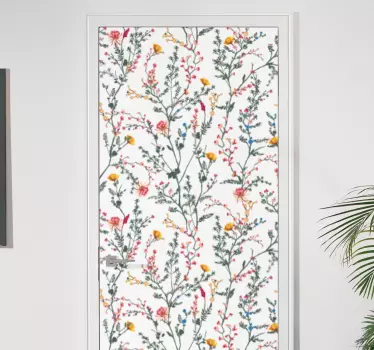 Autocolant subțire pentru ușă cu flori de grădină minimaliste - TenStickers