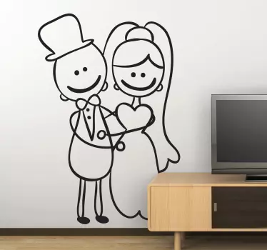 Yeni evliler çizim çıkartması - TenStickers
