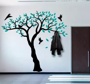 Blooming tree with birds coat hanger sticker - TenStickers