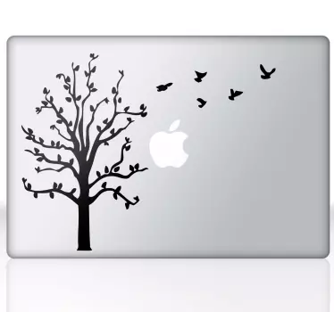 Sticker mac apple arbre oiseaux - TenStickers
